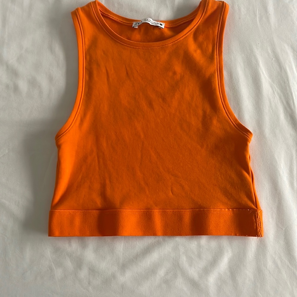 Orange fitted crop top from Zara, size S.